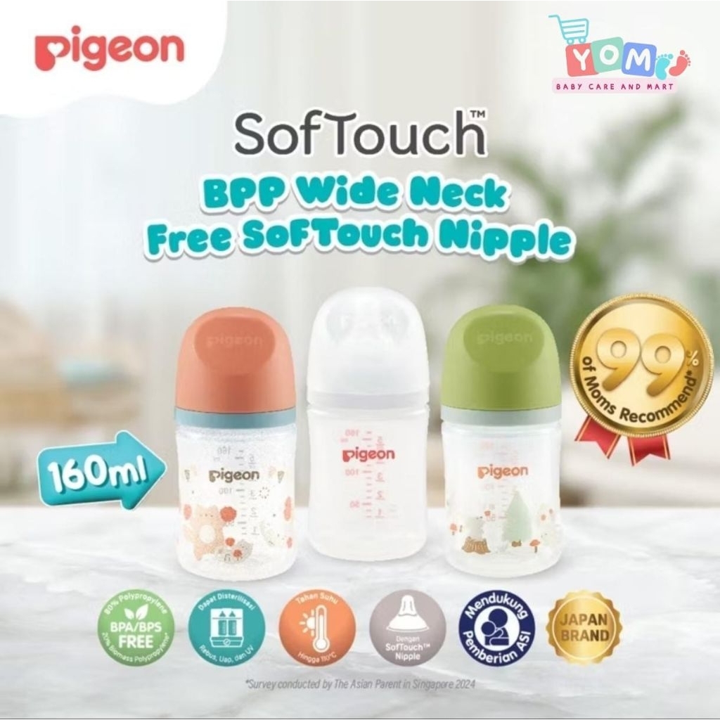 PIGEON BOTOL BPP WIDE NECK 160ML W/SOFTOUCH NIPPLE | BOTOL SUSU BAYI | BOTOL SUSU NEWBORN