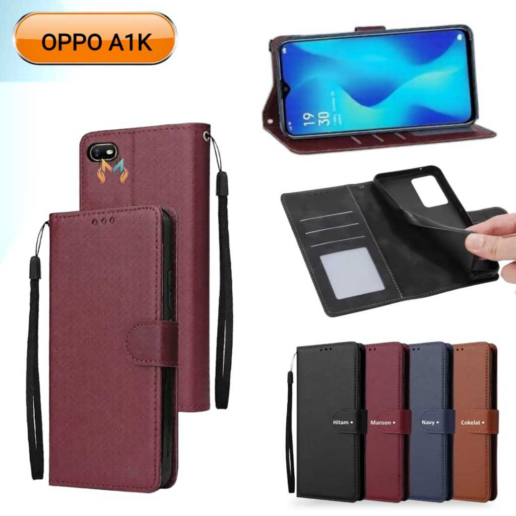 Flip Case Leather OPPO A1K Casing Dompet Kulit Buka Tutup