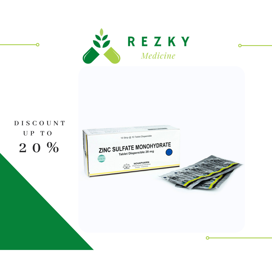 Zinc Sulfate Monohydrate Tablet 20mg - Suplemen Tambahan untuk Diare Anak - 1 strip @10 tablet