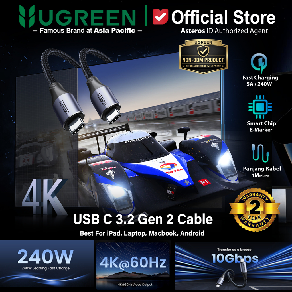 UGREEN Kabel Type C to Type C Gen2 3.2 240W 5A Audio Video 4k 80150
