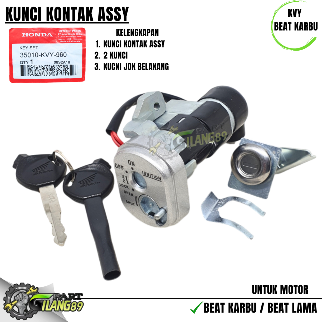 KUNCI KONTAK KEY SET HONDA BEAT KVY / BEAT KARBU / KUNCI KONTAK ASSY 1 SET KUNCI DEPAN DAN KUNCI JOK