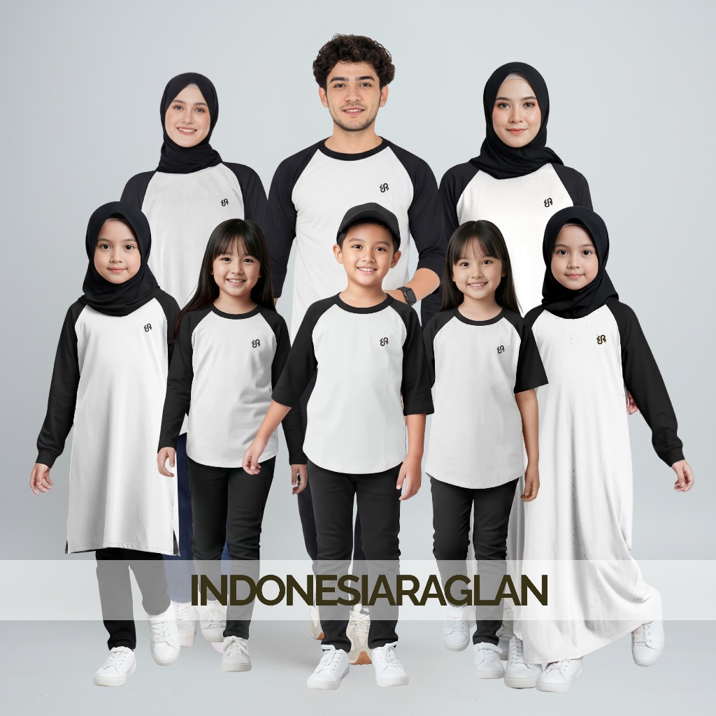 Indonesia Raglan Warna Putih - Hitam Kaos Family Set Keluarga, Couple, Satuan Semua Model Oversize