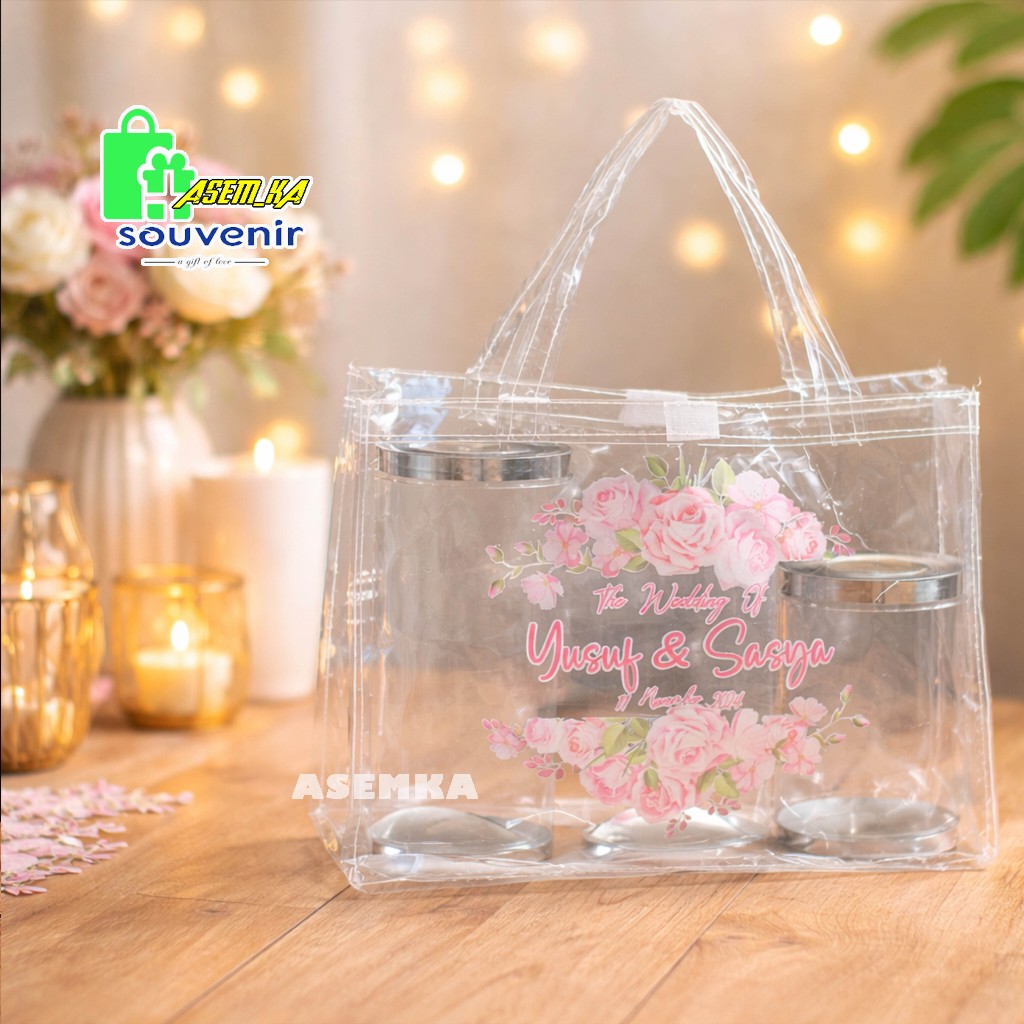 Tote Bag Mika Bening Transparan Custom Nama – Souvenir Pernikahan Wedding Unik & Elegan