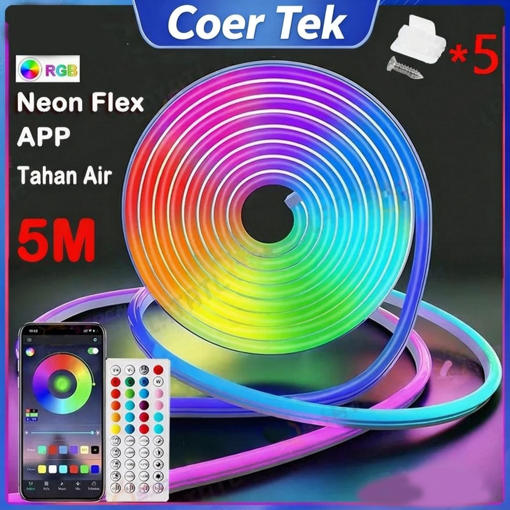 Lampu Neon Flex Running LED Remote Lampu warna warni LED Running RGB App Control Sensor Tahan Air