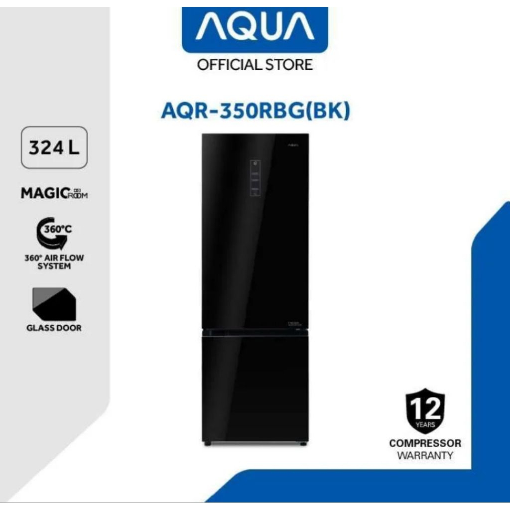 kulkas 2 pintu bottom freezer Aqua AQR 350RBG BK freezer bawah garansi resmi promo