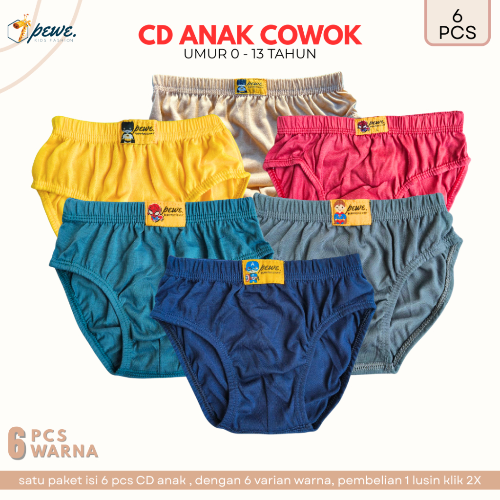6 & 12 pcs celana dalam anak cowok  Polos  CD Anak Cowok usia 9-13 tahun - celana dalam anak cowok A