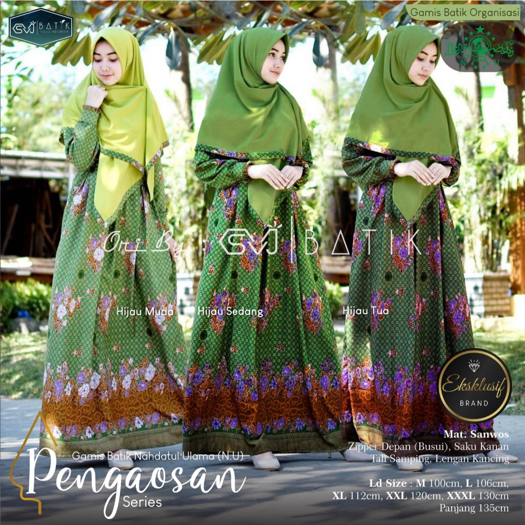 GAMIS MUSLIMAT NU TERBARU ORIGINAL JUMBO SEMI SUTRA SANWOS BAJU PENGAJIAN BATIK MUSLIMAH SET JILBAB 