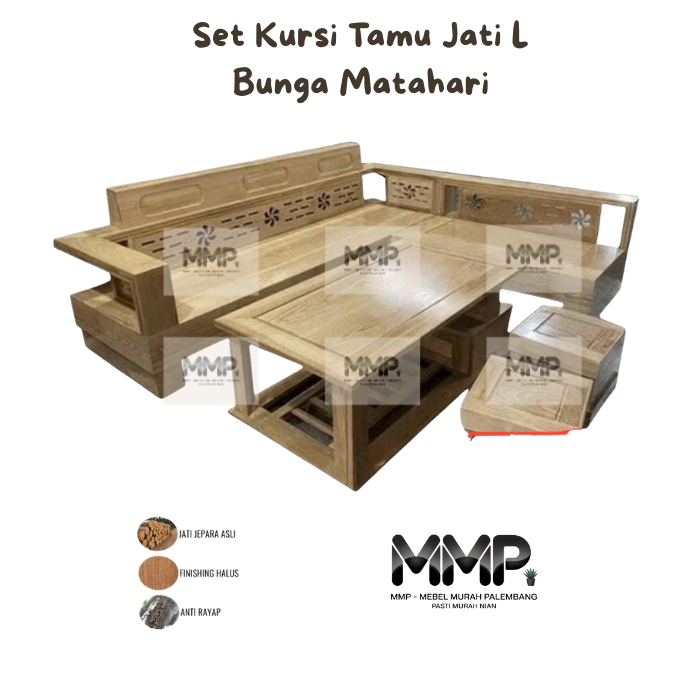 Set Kursi Tamu Jati L Bunga Matahari | Kursi Sofa Tamu Jati Jepara Asli  Murah Palembang