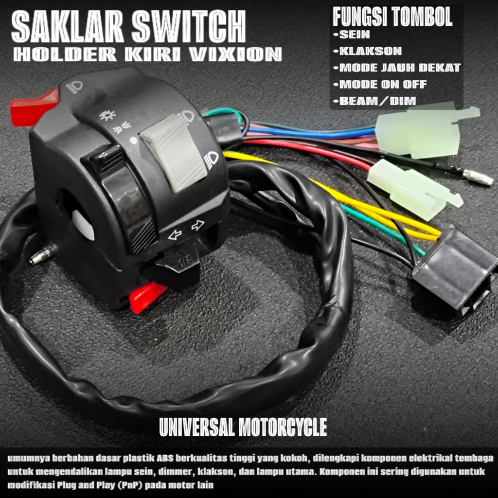 Saklar holder kiri domino pnp nmax vixion adv pcx ninja sonic cbr r15 r25 beat vario satria fu dll