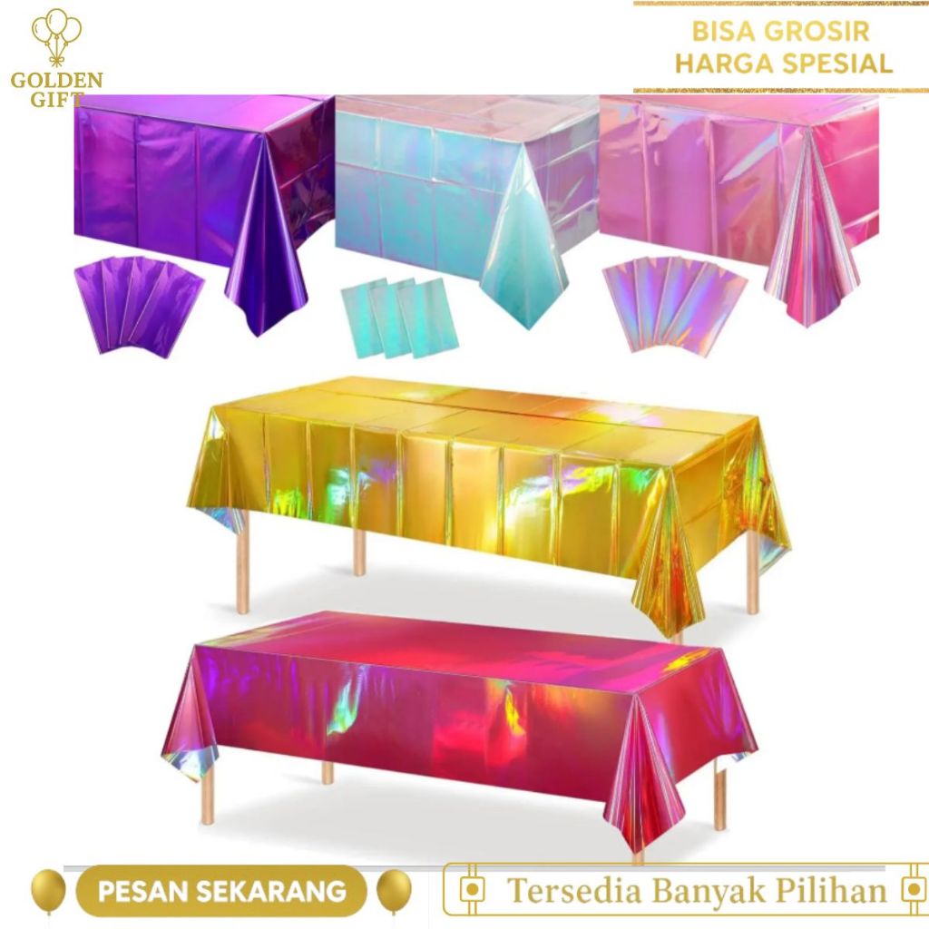 Taplak Meja Leser warna Hologram Pesta Disposable Taplak Meja Dekor Taplak Meja Anti Air Table Cover