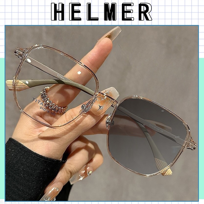 Kacamata Photochromic Anti Radiasi Wanita Pria Kacamata Frame Kotak Retro