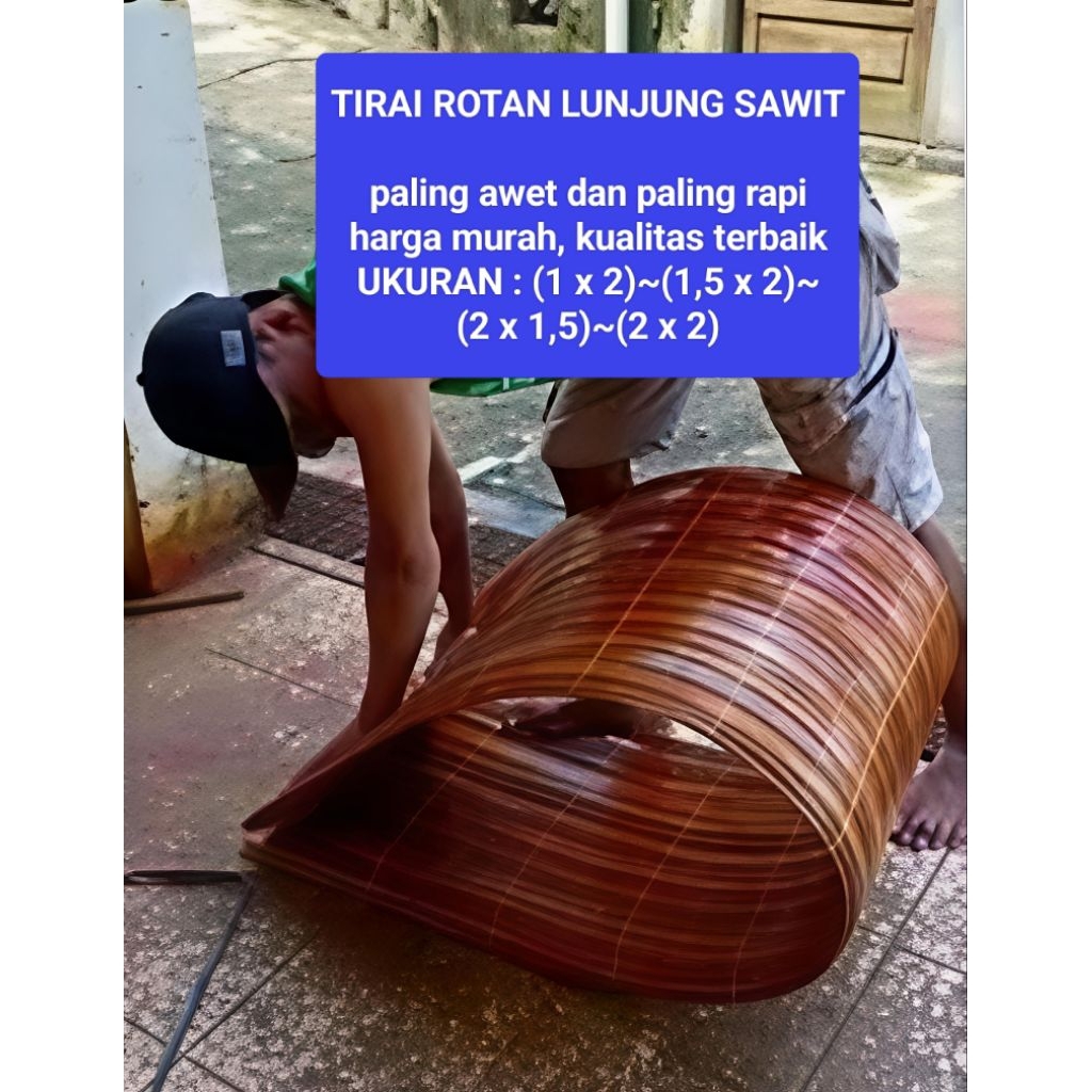 Tirai Rotan sawit 2x2 M plitur dan natural tirai krey ASLI ROTAN Lunjung plus tali+kerekan