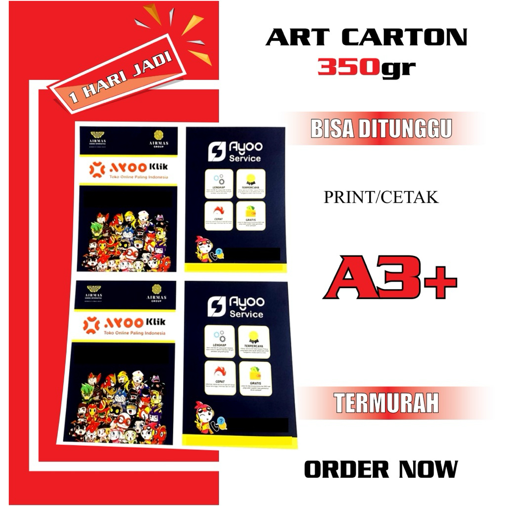 Print A3+ | Cetak A3+ MURAH | Art Carton 350 gr | 1 Sisi / 2 Sisi