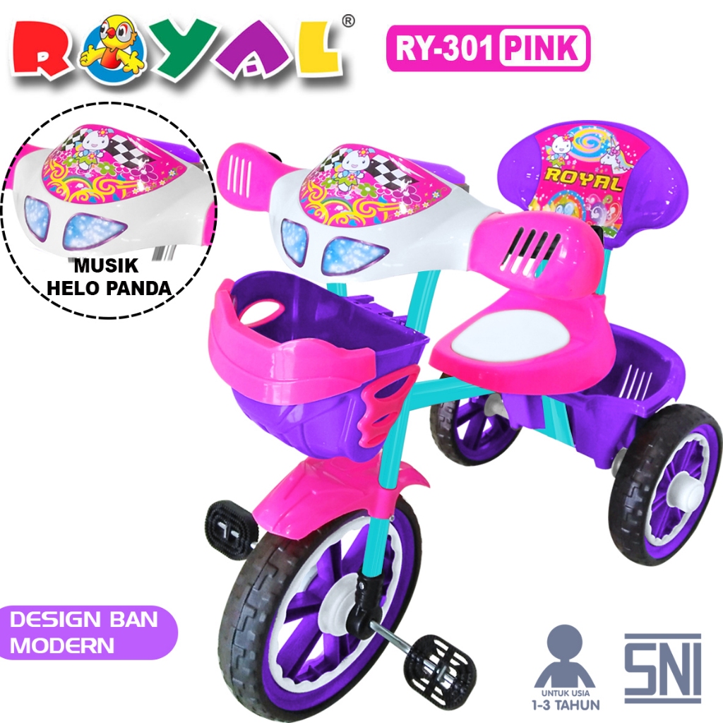 SEPEDA RODA TIGA ANAK ROYAL RY-301 BECAK ANAK MINI DENGAN LAMPU + MUSIK INTERAKIF BAN KARET RACING