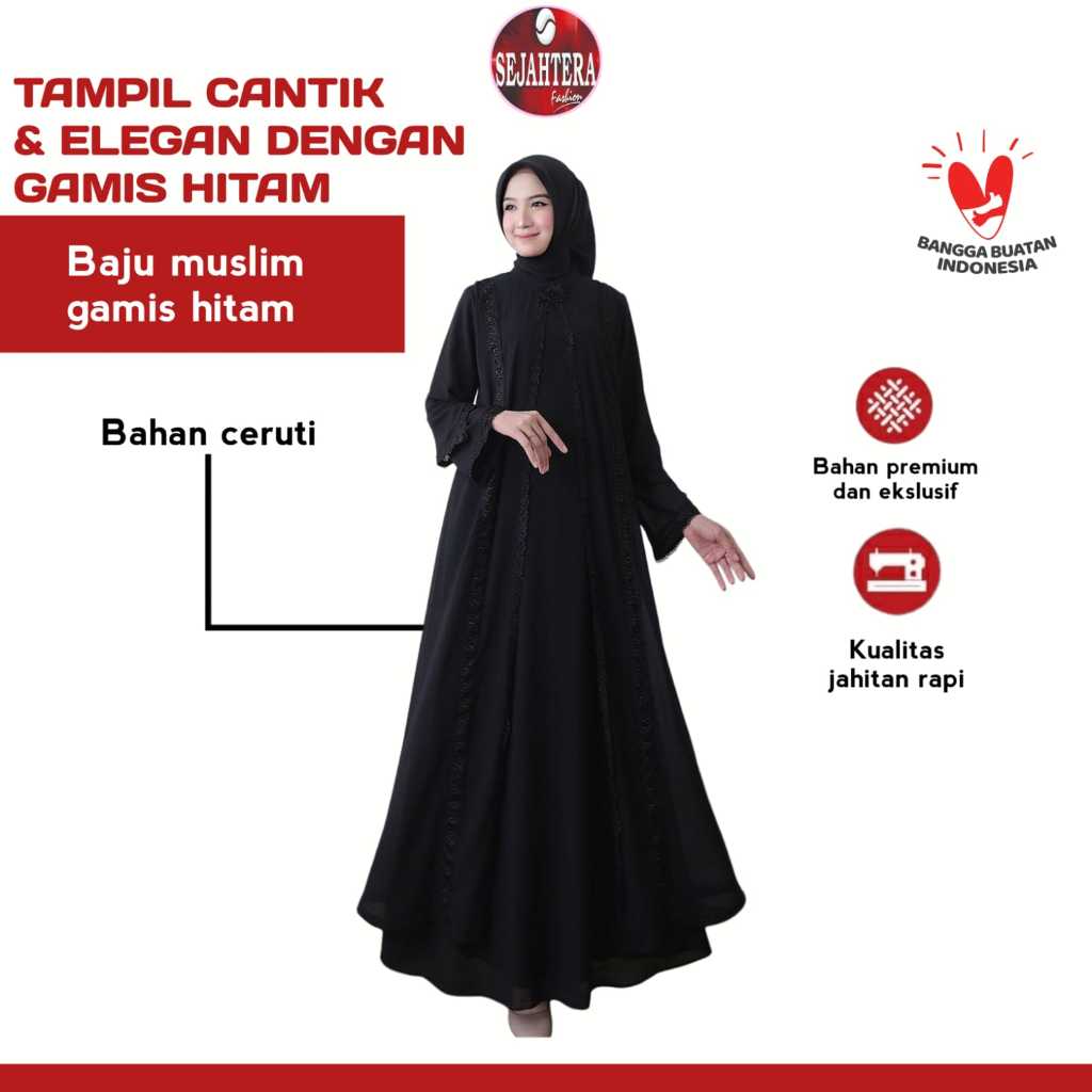 Gamis Wanita Hitam |  Baju Muslim Wanita Dewasa Model Terbaru | Gamis Lebaran