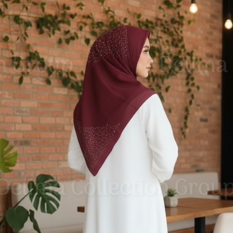 Segiempat Paris Jadul Payet Press Swarovski Tabur Bintang / jilbab segiempat swarovski