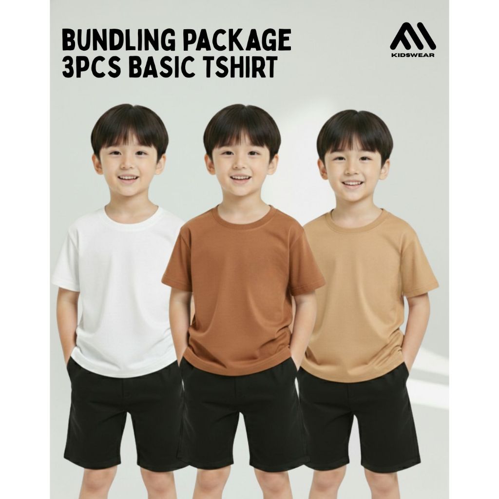 Maxikids Baju Kaos Tshirt Polos Anak Bundling 3pcs - CWA