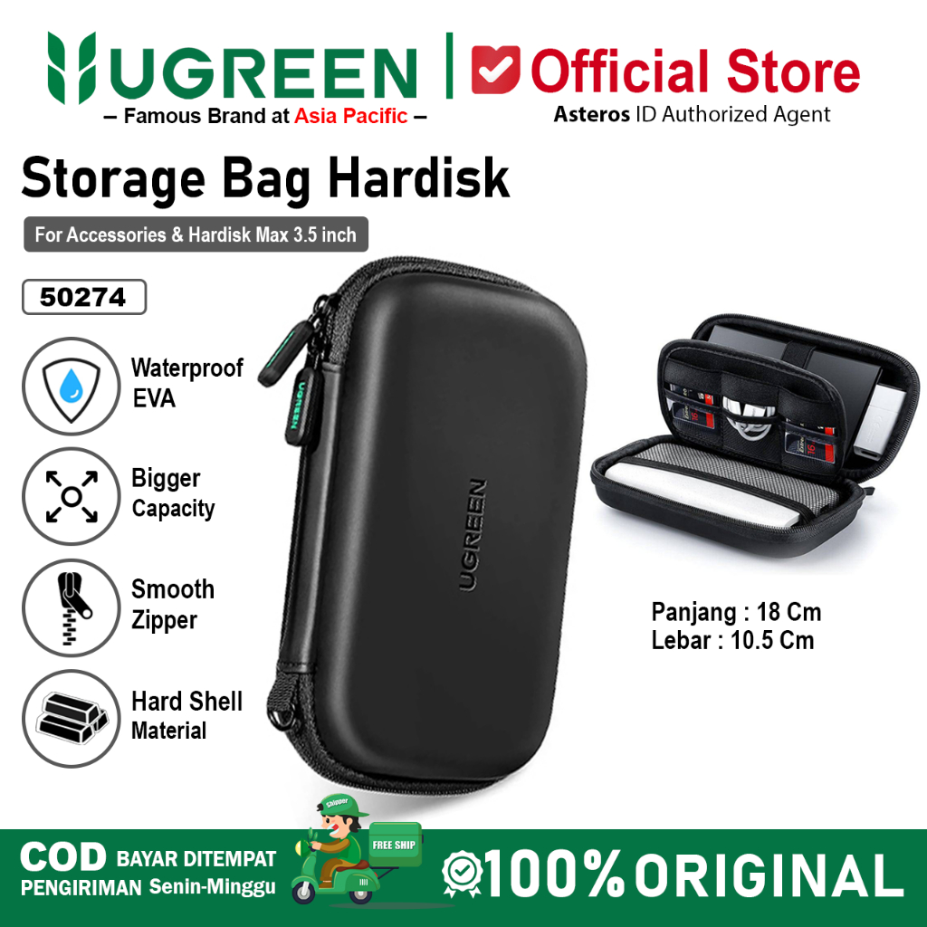 UGREEN Tas Hardisk HDD Eksternal Pouch Storage Bag Hardcase Waterproof 50274