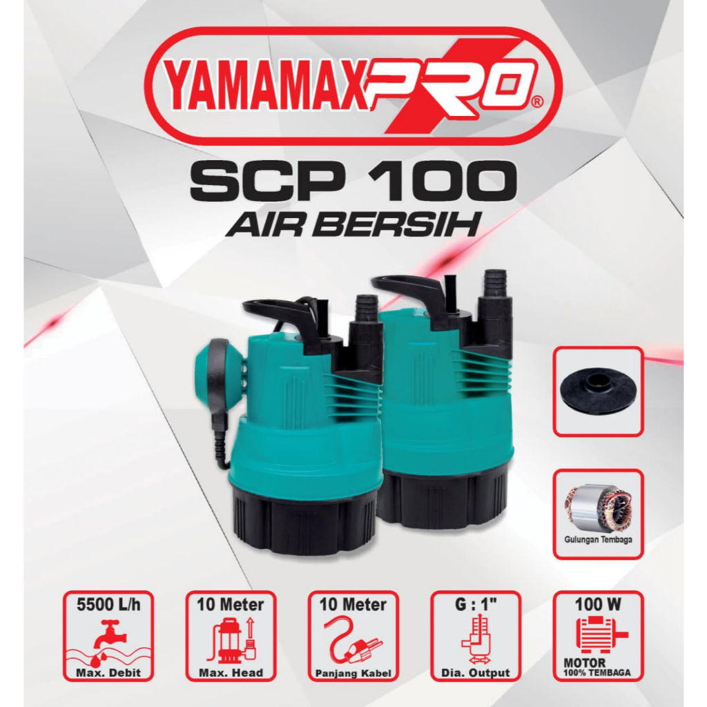 YAMAMAX PRO SCP 100/SCP100 Pompa Celup Air Bersih Opsi Auto/Manual 100 Watt 5500 Liter/Jam Dorong Ma