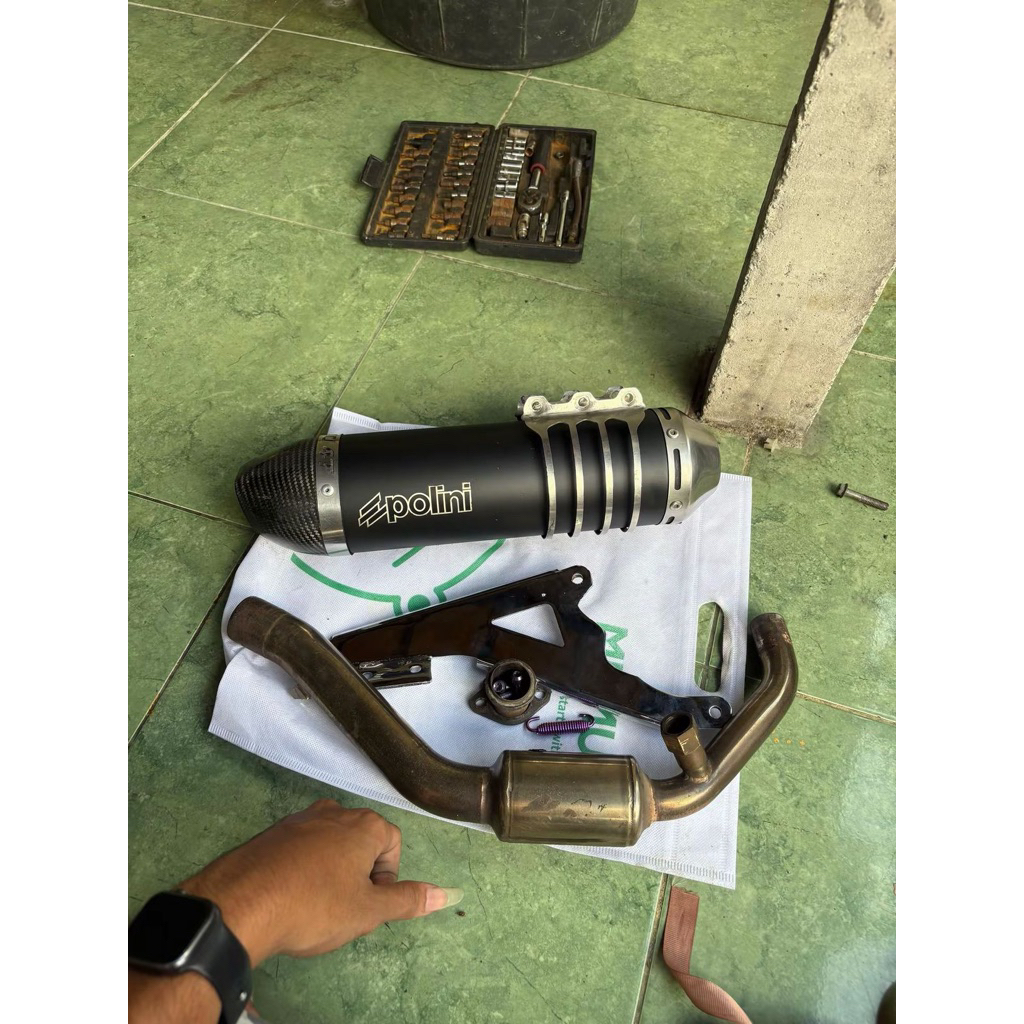 Knalpot polini evo 4T original vespa sprint primavera + braket chrome