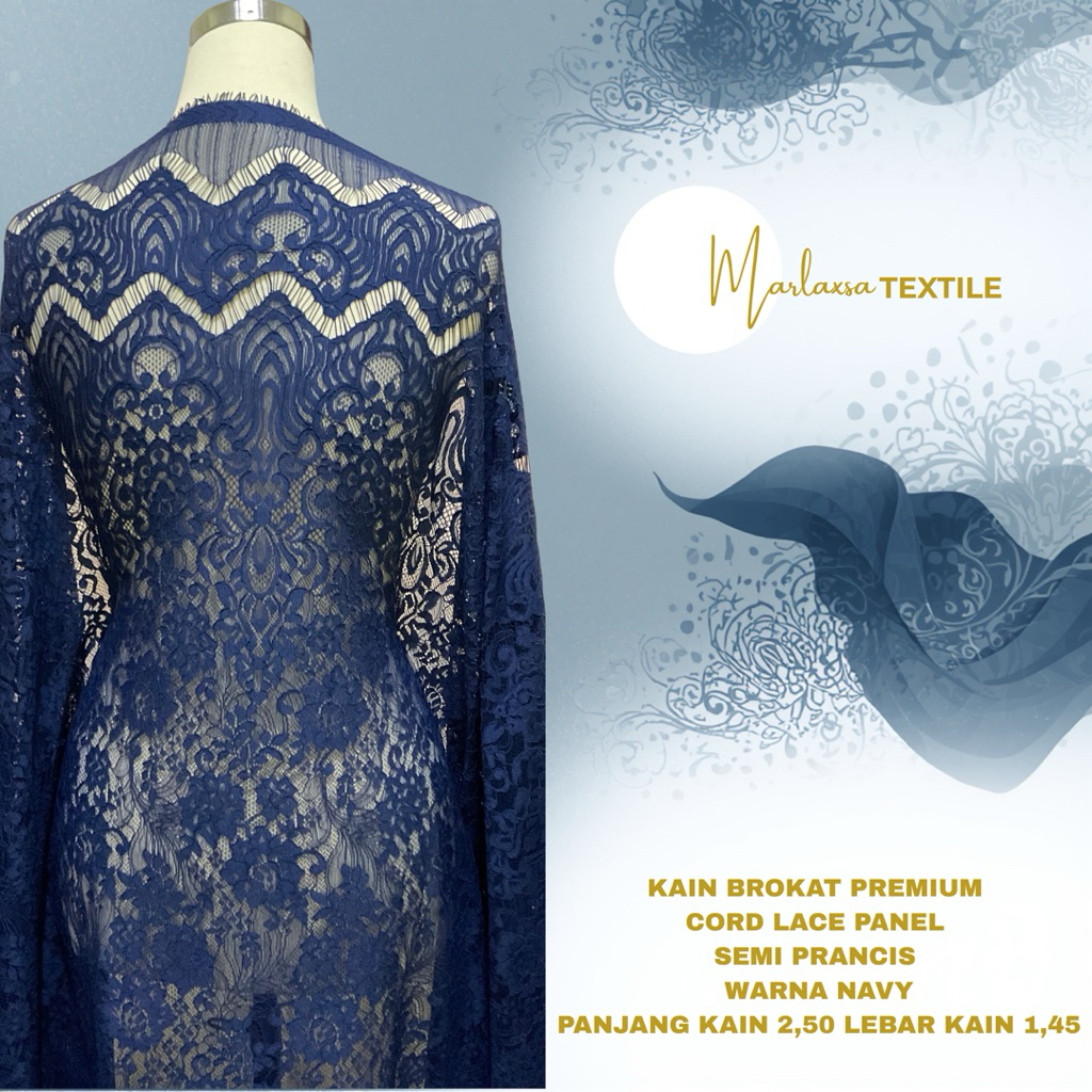 KAIN BROKAT PREMIUM / CORD LACE PANEL SEMI PRANCIS | NAVY