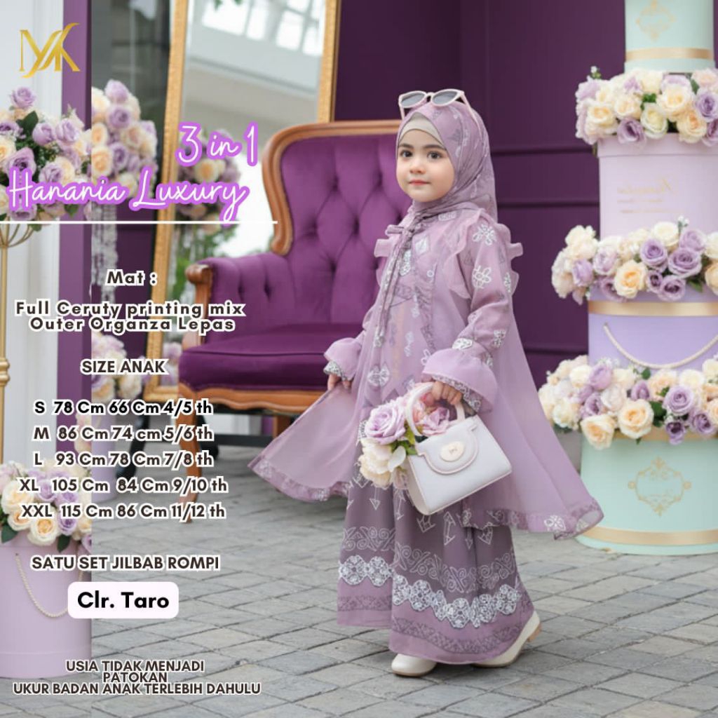 [ ata.id kids ] Hanania setelan 3 IN 1 dress outer muslim anak perempuan by Mauma kids
