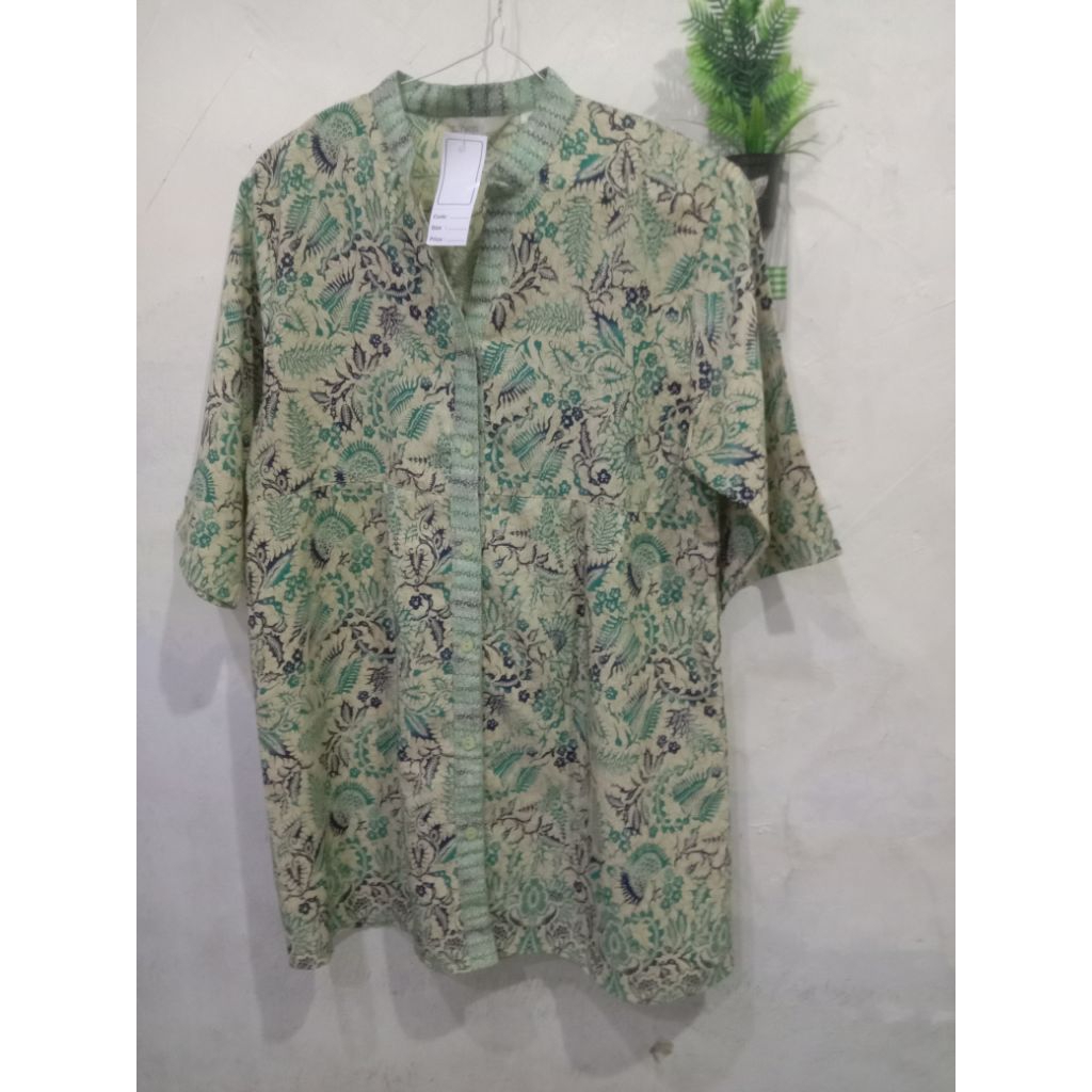 [PREMIUM] Blouse Batik Wanita Modern – Tunik Kerah Sanghai Sage Green