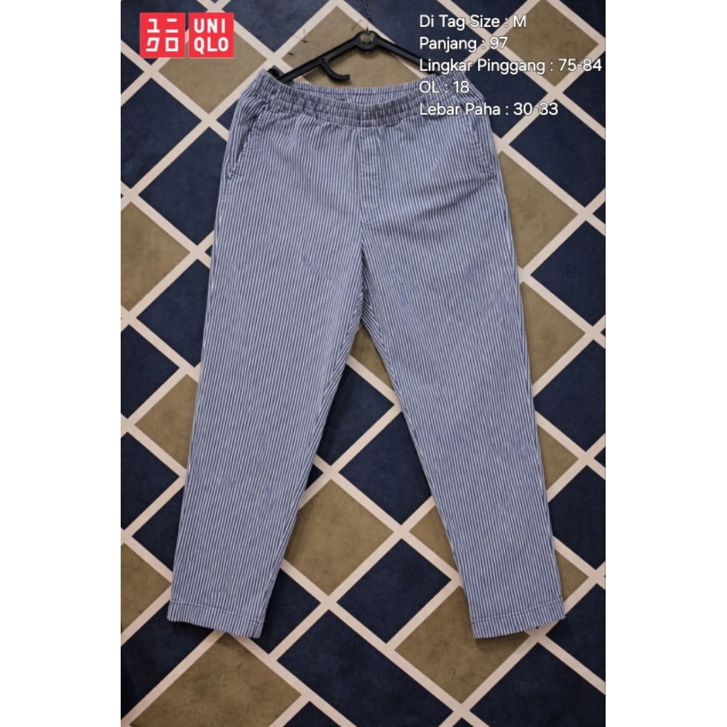 Celana Uniqlo Relaxe Pants Salur Stripe Blue.    Second/Preloved/Vintage