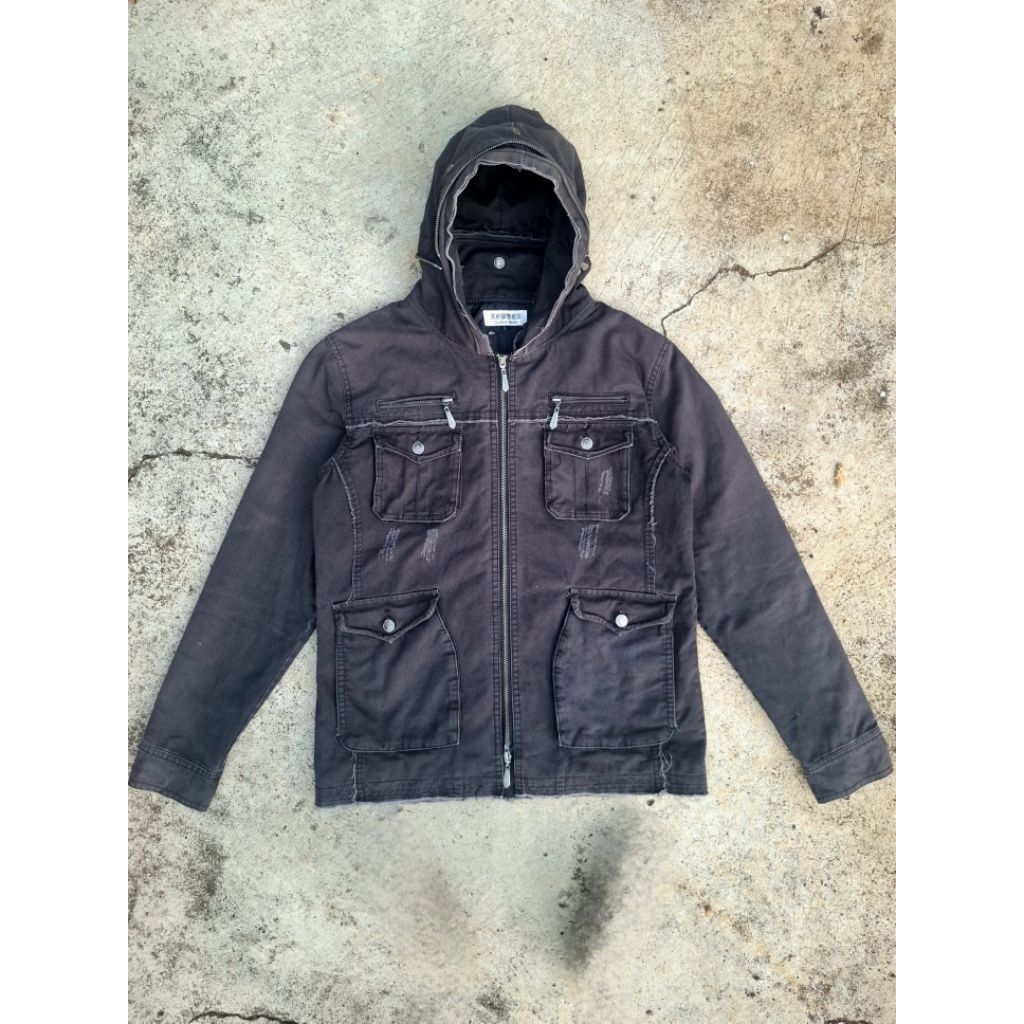 LOWBOX DISTRESSED BONO HOOD DENIM JACKET M fit L