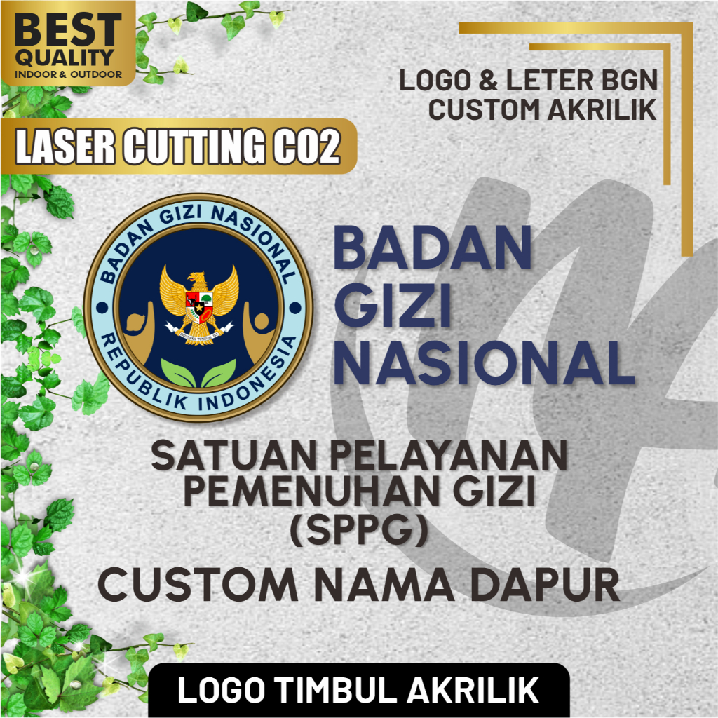 Logo Timbul Akrilik Badan Gizi Nasional BGN / Letter Huruf Timbul Akrilik / Akrilik Timbul Spons Eva
