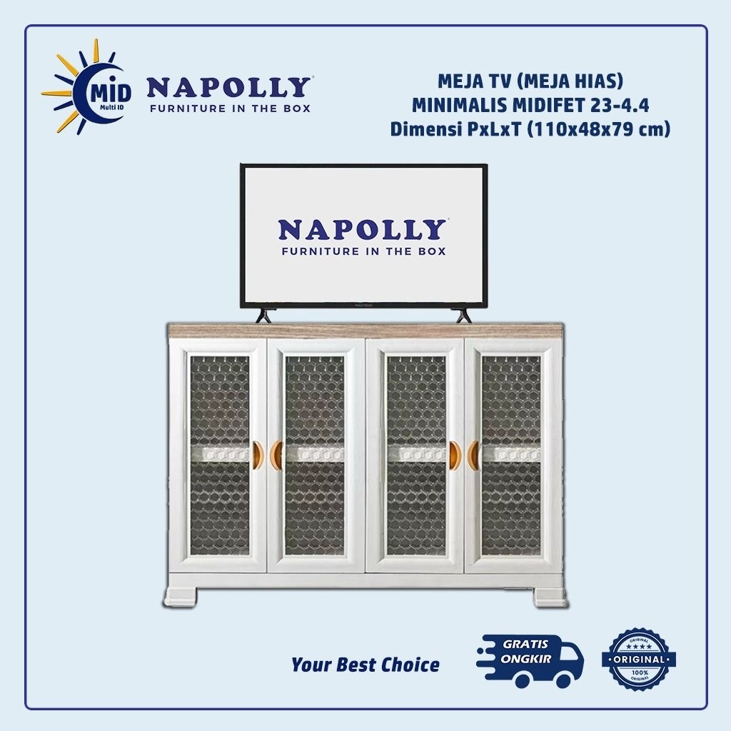 NAPOLLY Meja TV MIDIFET 23” - 4.4 | Meja Ruang Tamu Napolly | Meja Hias | Bufet 4 Pintu | Lemari Pla