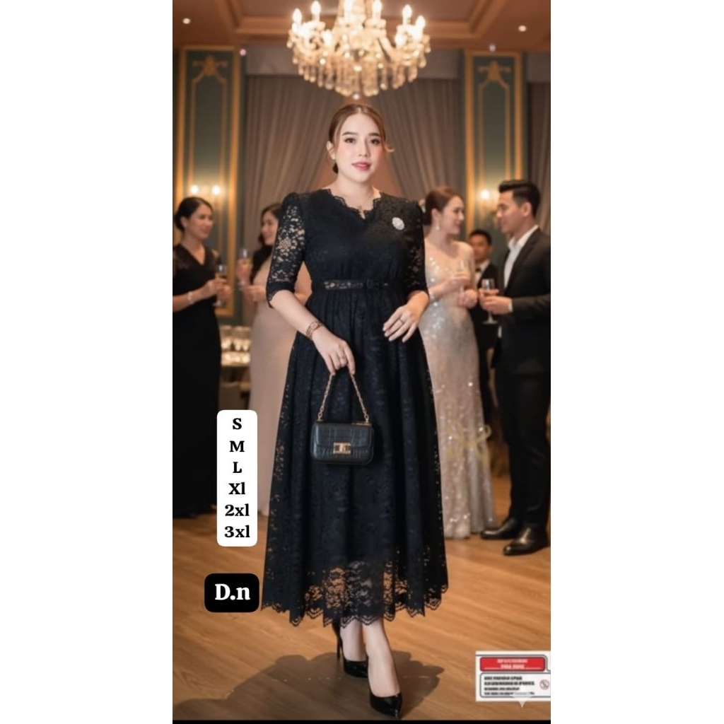 Dress khusus warna hitam brokat Sherina lapis furing panjang 120 cm