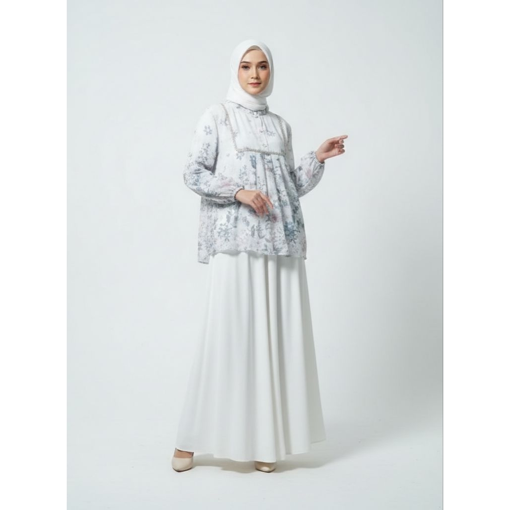 Atasan wanita Blouse wanita | blouse ceruti motif bunga pinggir premium