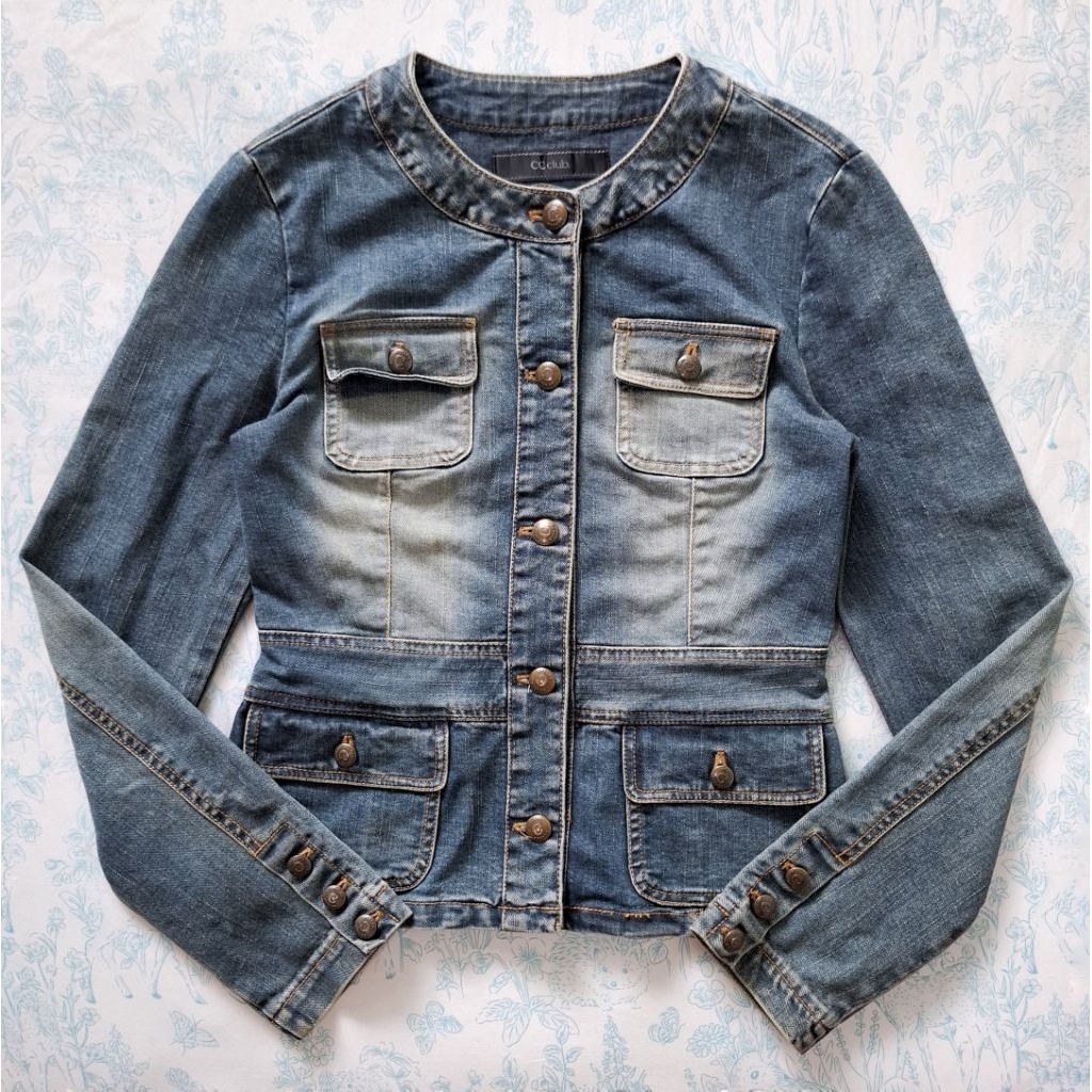 Denim & Jeans Edition | denim jacket collarless y2k vintage mid wash utility military cargo four poc