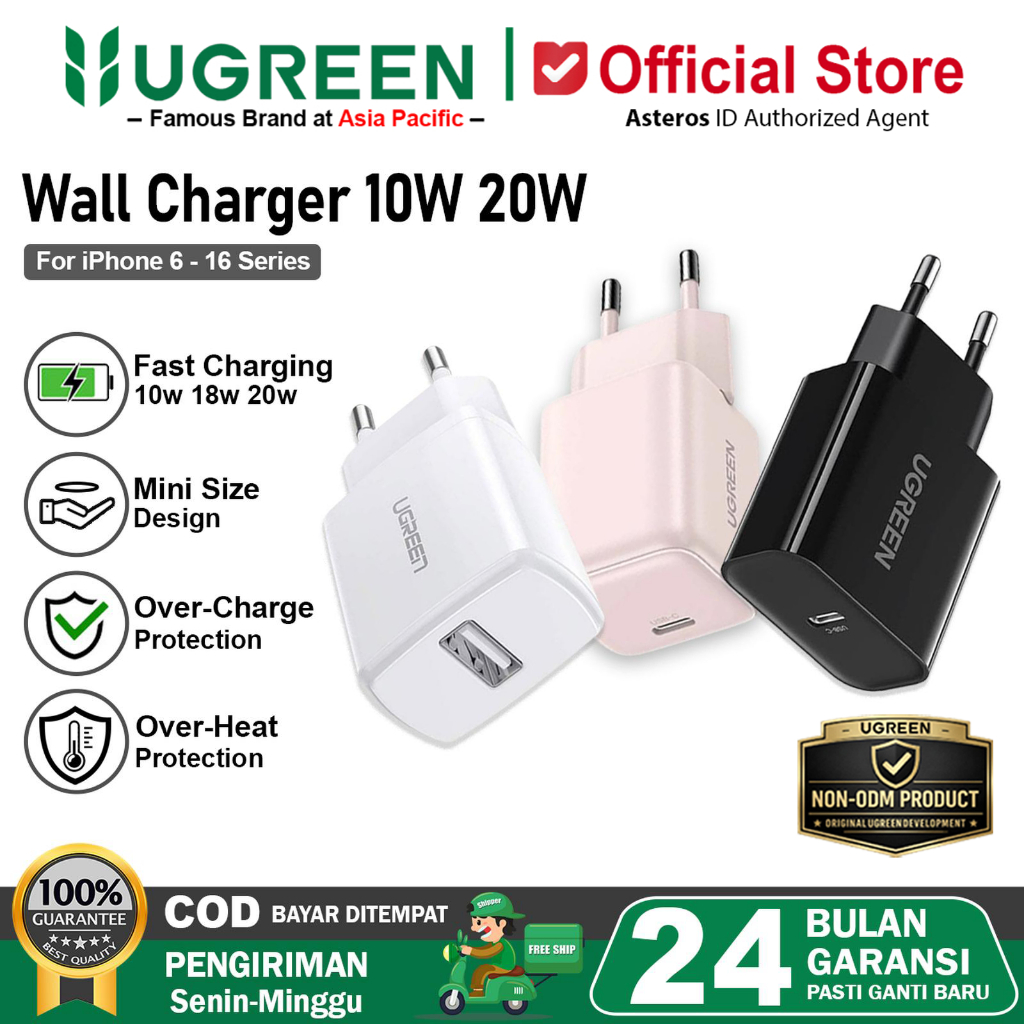 UGREEN Adaptor Kepala Charger iPhone 10W 20W USB PD Fast Charging