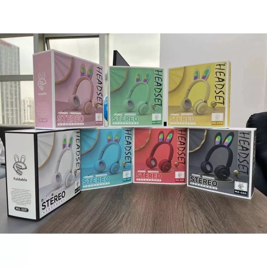 Headphone Wireless Telinga Kelinci Bluetooth V5.3 Headset Full Bass Stereo LED RGB Rabbit Ear Stereo