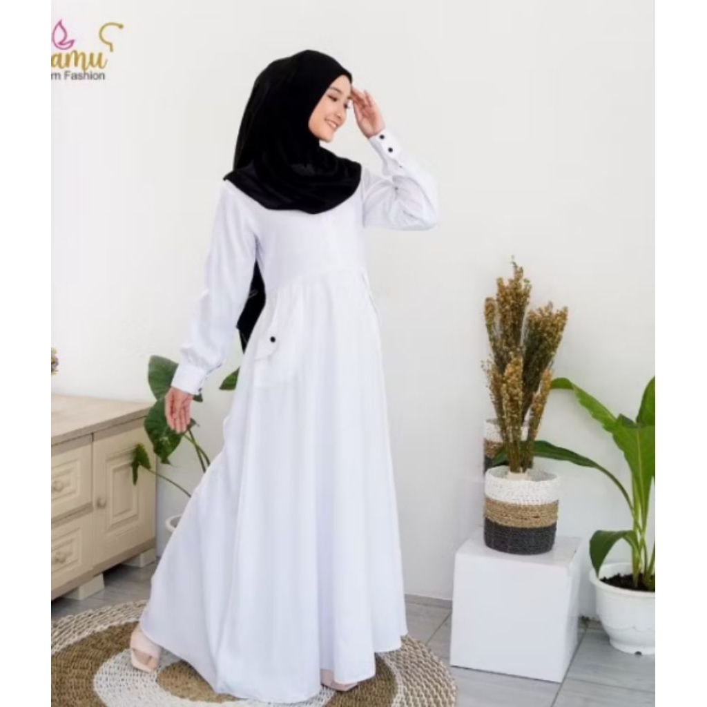 obral gamis haji/umroh warna putih bersih bahan katun Madinah adem