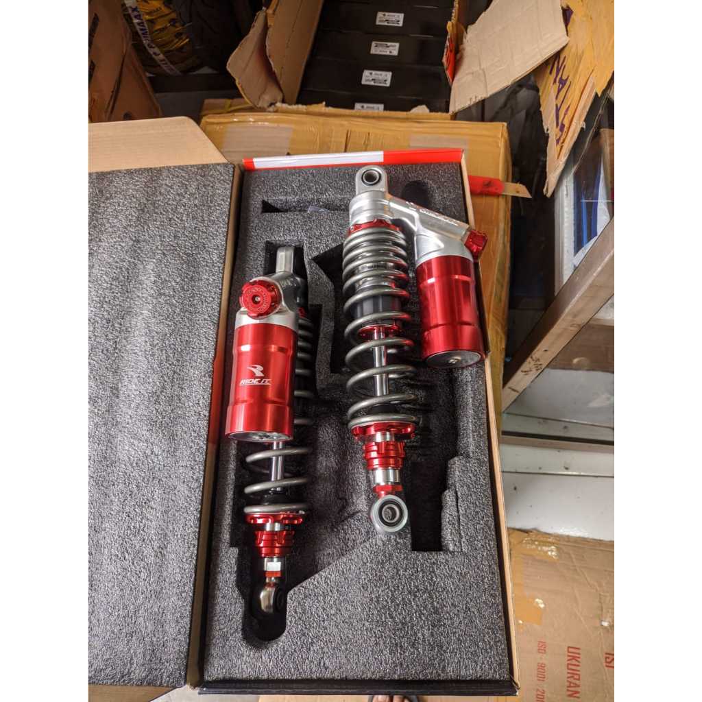 SHOCK BELAKANG RIDE IT GP 277 GREY RED PRO SERIES DOUBLE KLIK FUNGSI UKURAN 320 MM CB GL TIGER HEREX