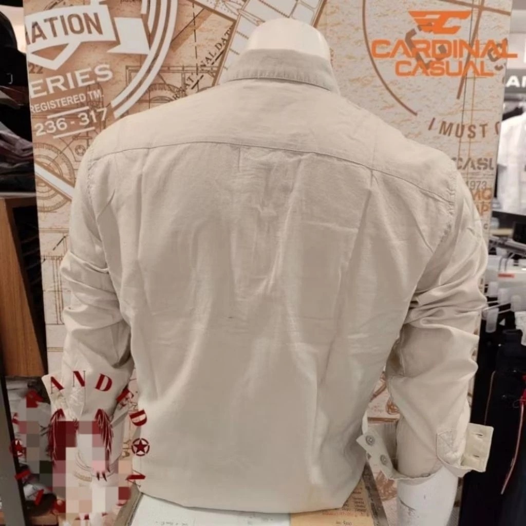 CARDINAL Kemeja Pria Cotton Slimfit Khaki Ukuran M-XXL Gaya Kasual