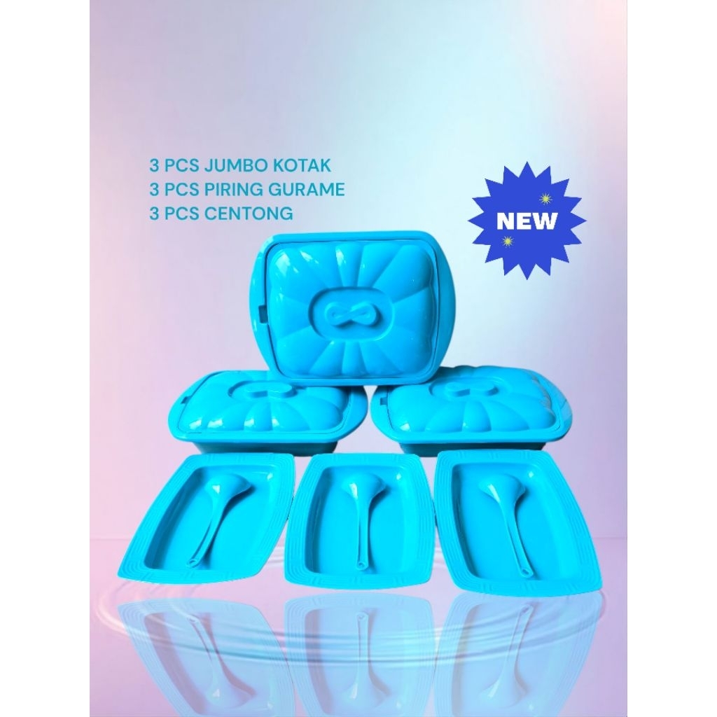 9 PCS JUMBO ( 3 PRASMANAN JUMBO KOTAK , 3 PIRING GURAME , 3 CENTONG ) Kitchenware Makan Plastik Set