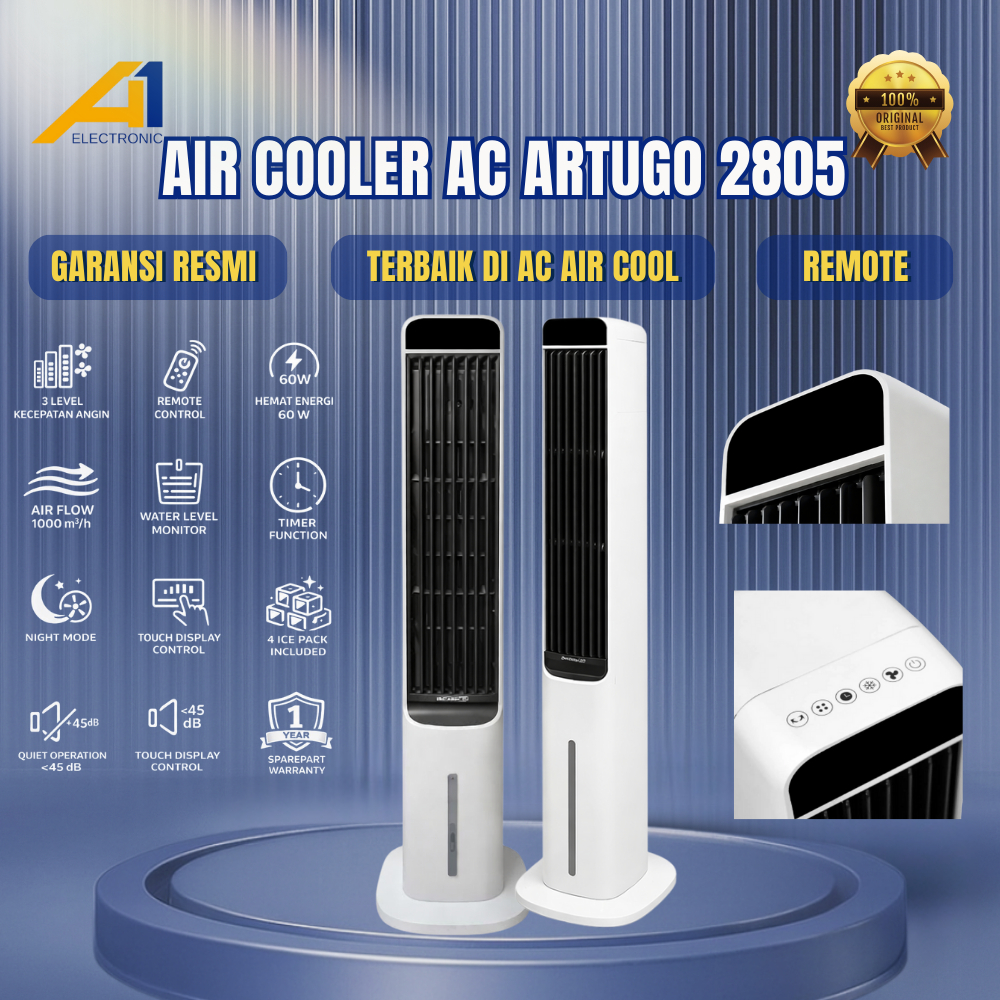 AIR COOLER ARTUGO AC 2805 | 2805 Air Cooler Tower Pendingin Ruangan Hemat Listrik, 3D Air Flow
