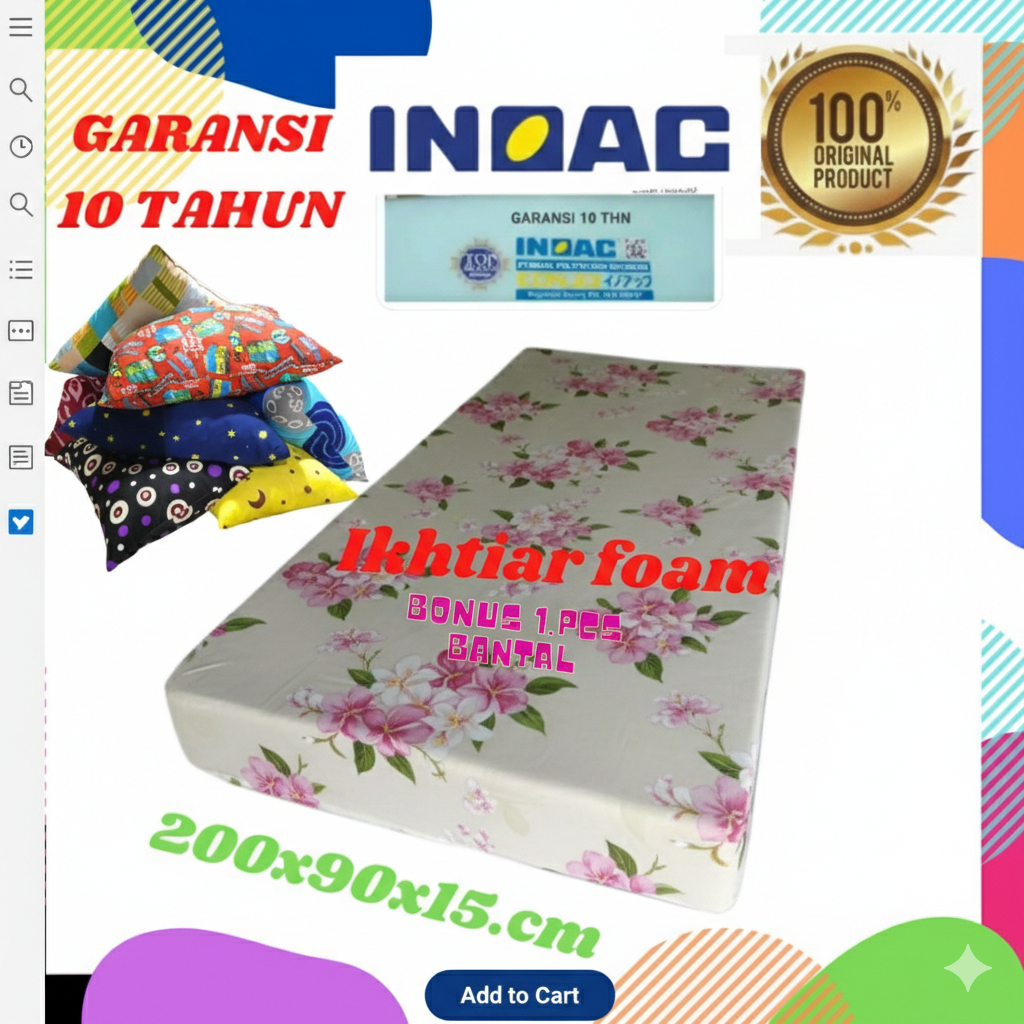 Inoac Kasur Busa Murah EON LG D23 200x90x15 cm Kasur Busa INOAC Ukuran Single Garansi 10 Tahun