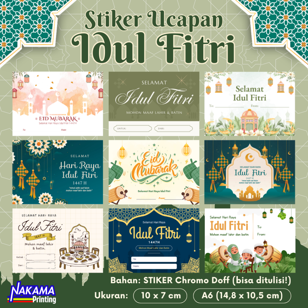 STIKER Ucapan Selamat Idul Fitri Eid Mubarak Lebaran Greeting Card Chromo Doff