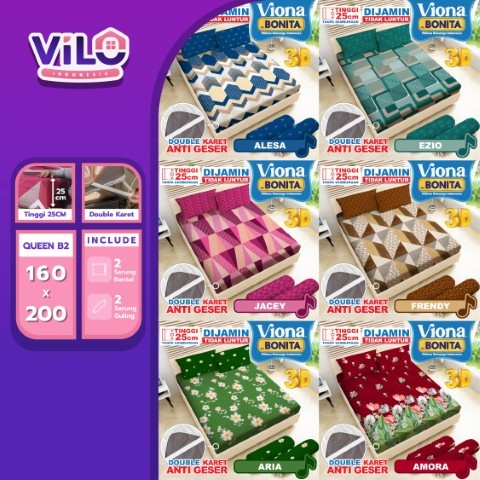 Williya Shopp Sprei Viona Queen 160X200 Bantal 2 Microtex 3D