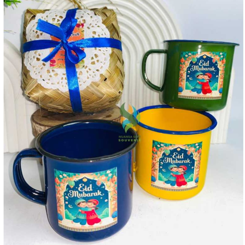 Souvenir Gelas Mug Enamel Warna Gelap Cangkir Enamel Kaleng Antik Mug Minum Cetak Decal Full Solor