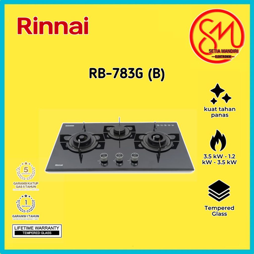 RINNAI Kompor Gas Tanam RB-783G (B) RB783GB 3 tungku RB-783GB