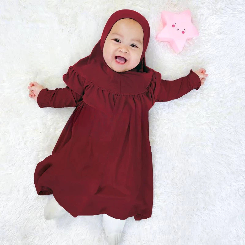 Baju Gamis Bayi1= 3 Tahun Pakaian Muslim Anak Free Jilbab Dress Lebaran