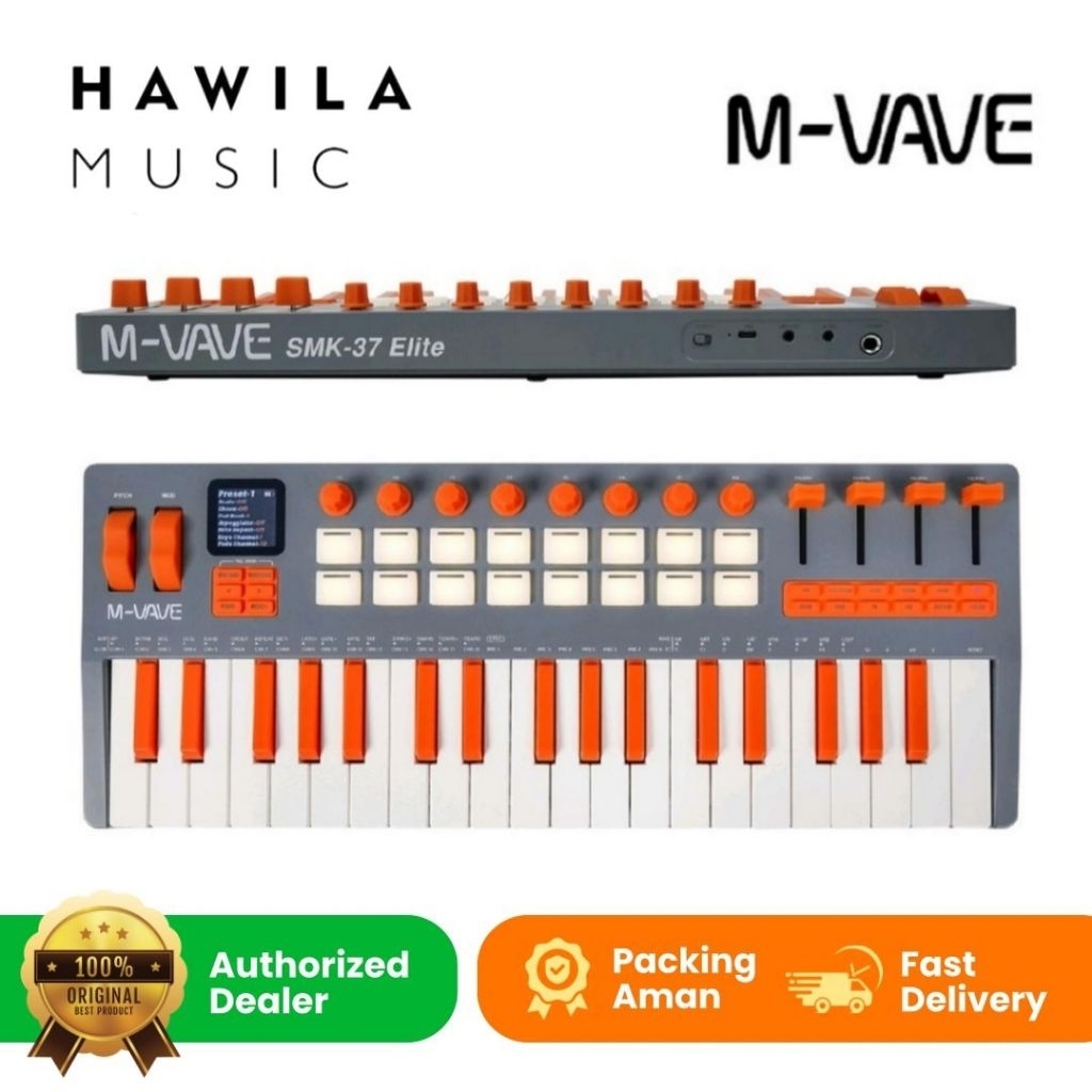 MVAVE SMK 37 Elite Midi Keyboard 37key Portable Controller With Built In Synthesizer & RGB Pads, 16 