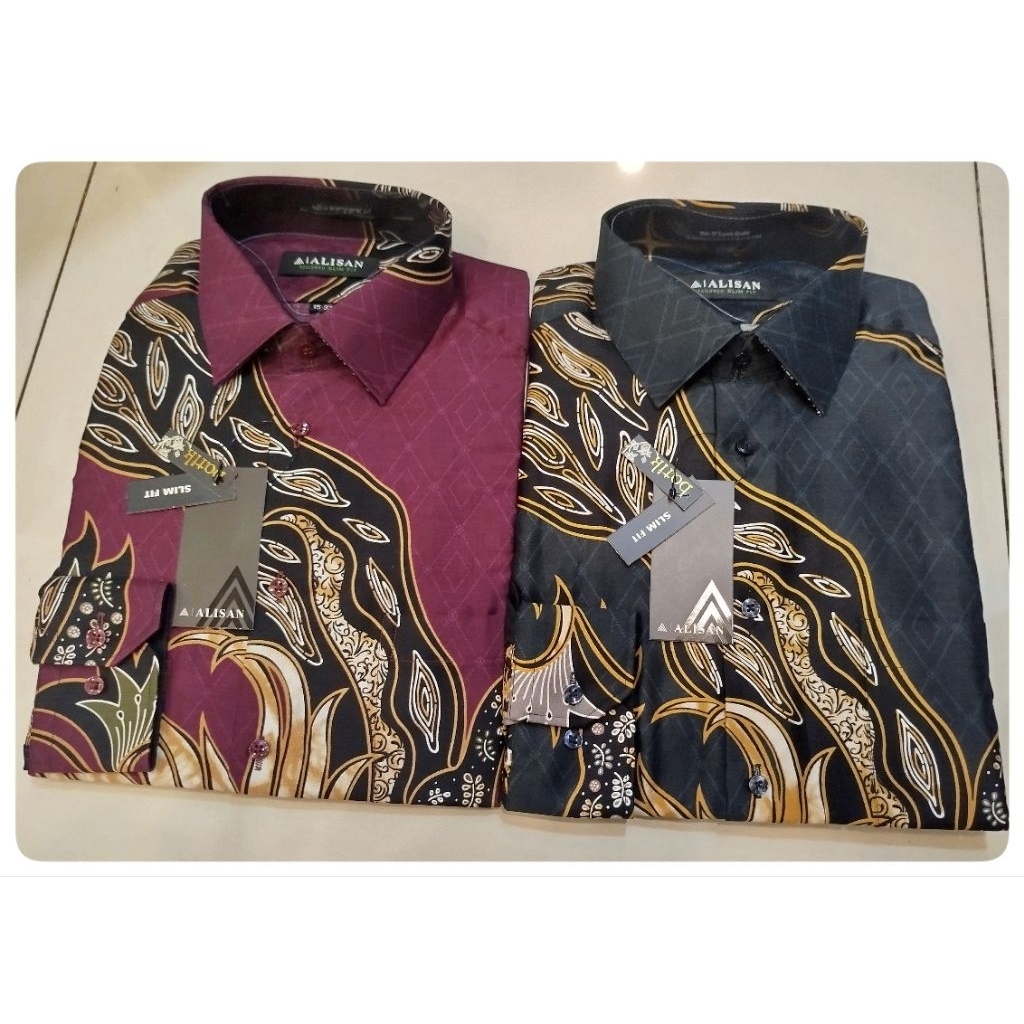 Alisan Kemeja  Batik Printing Motif Bunga Lengan Panjang Slimfit