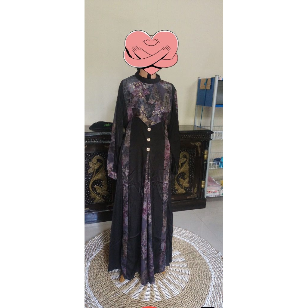 Gamis ArmySilk Kombinasi warna Hitam Mewah All Size